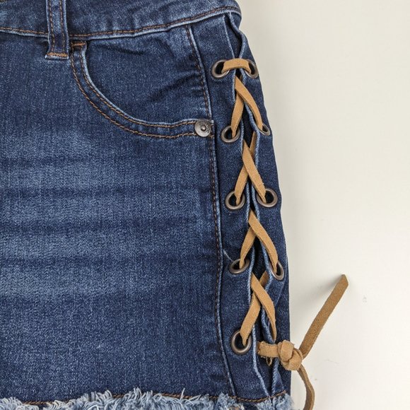 Justice faux leather laced denim shorts 12R - Picture 2 of 8
